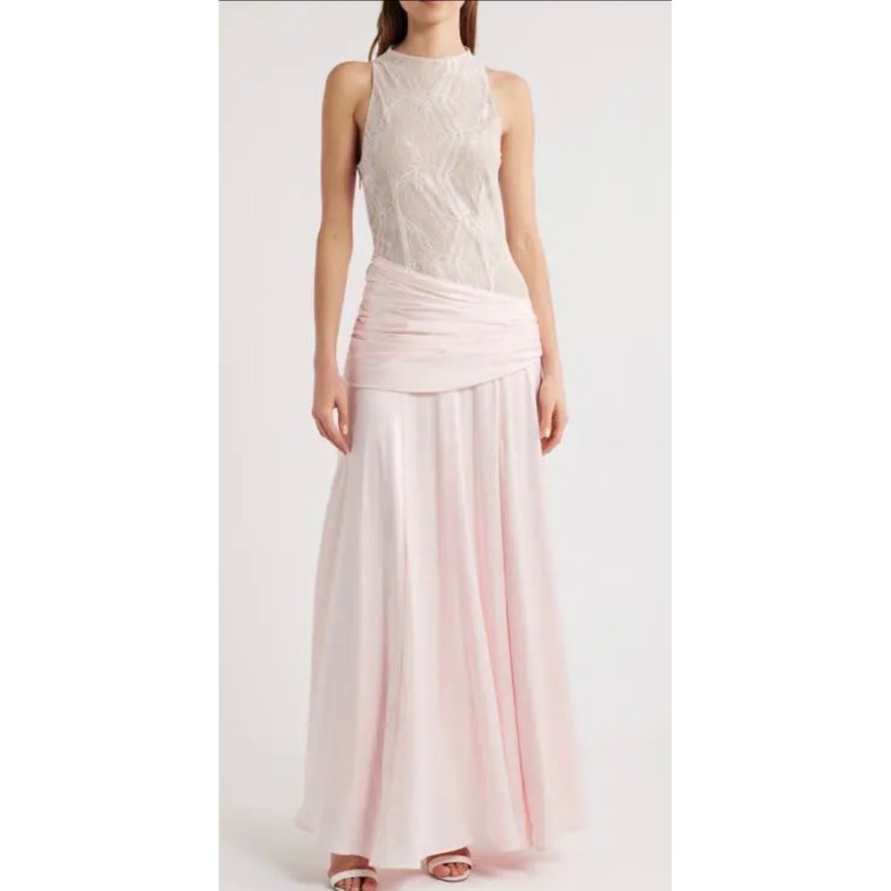 Sonya Moda Australia Nour Maxi Dress Blush Pink Lace Satin Gown SM020268 Size S